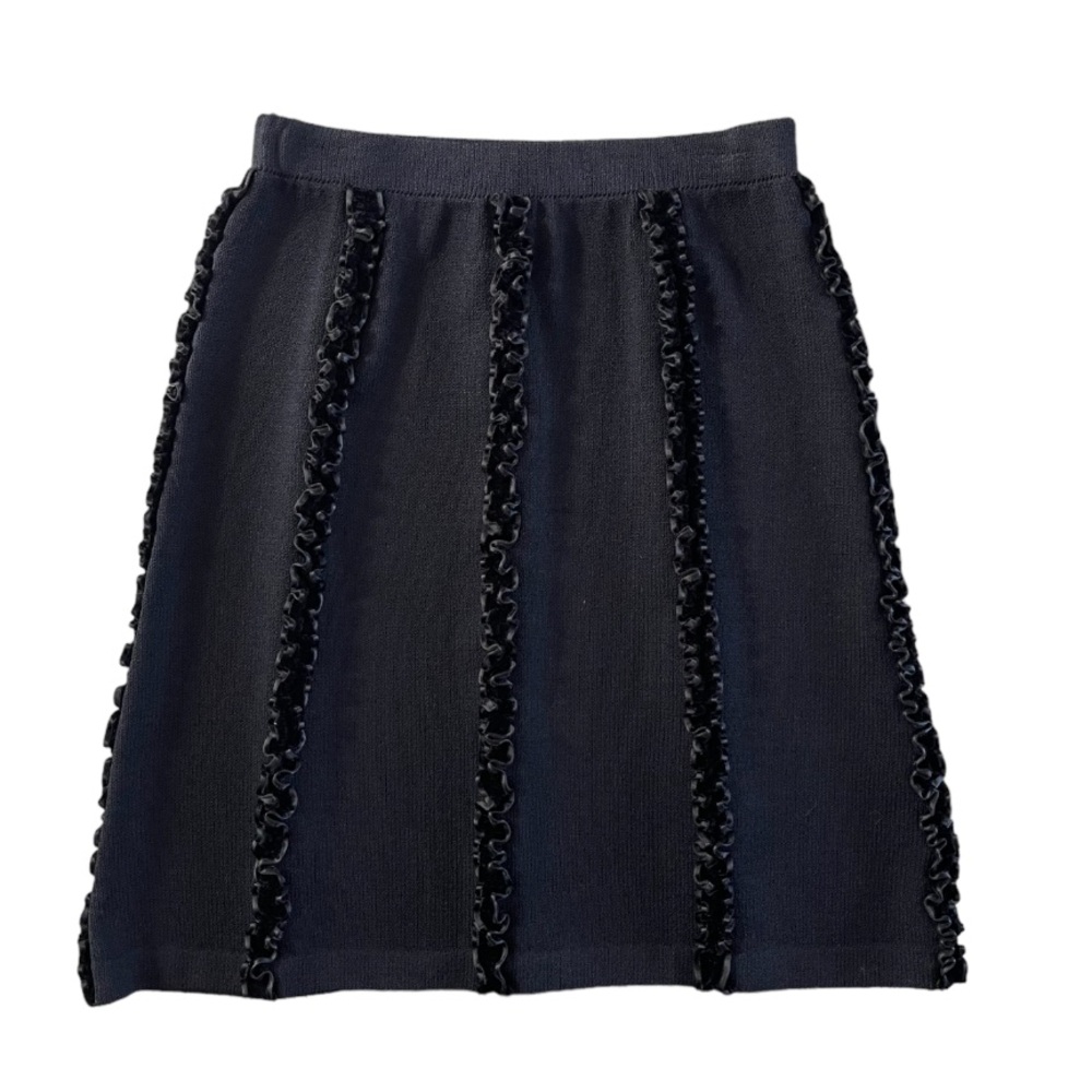 St John Evening Knit Skirt With Velvet Ruffled Detail